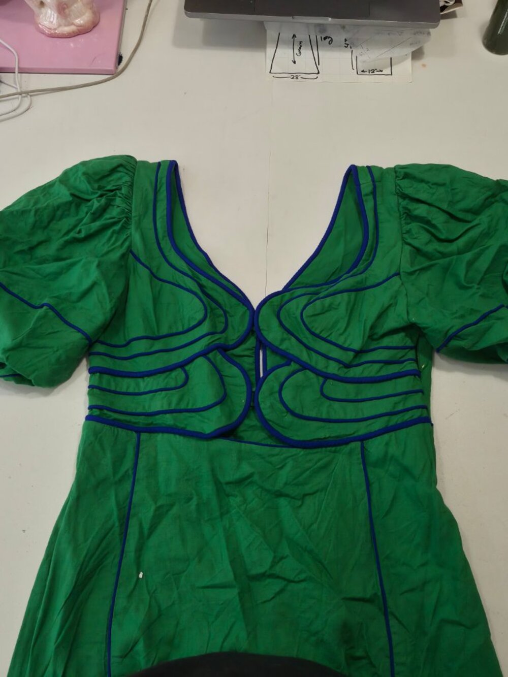 Farm Rio Piped Cutout Linen-Blend Midi Dress In Green Size L - Picture 2 of 8